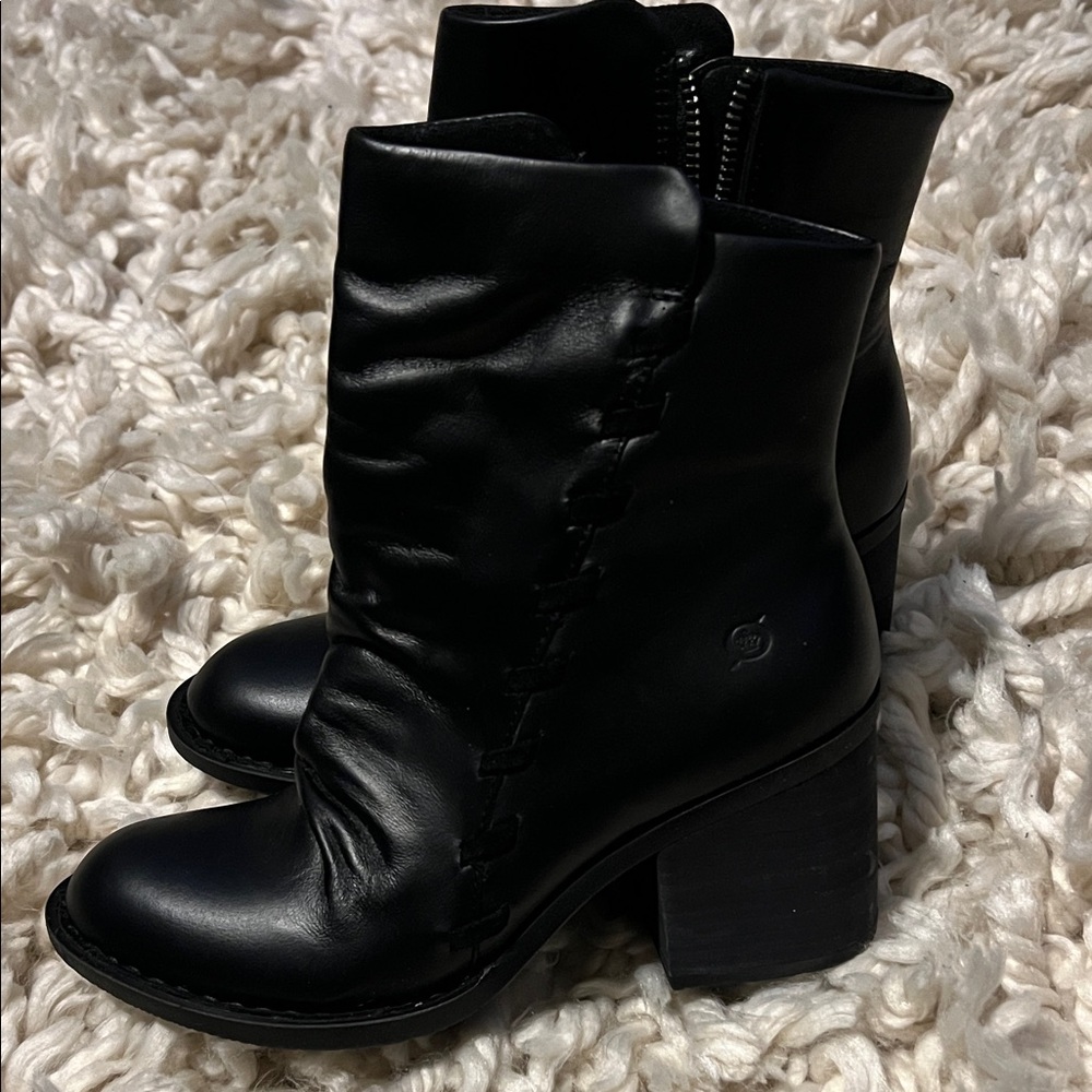Born Black Leather Heeled Boots